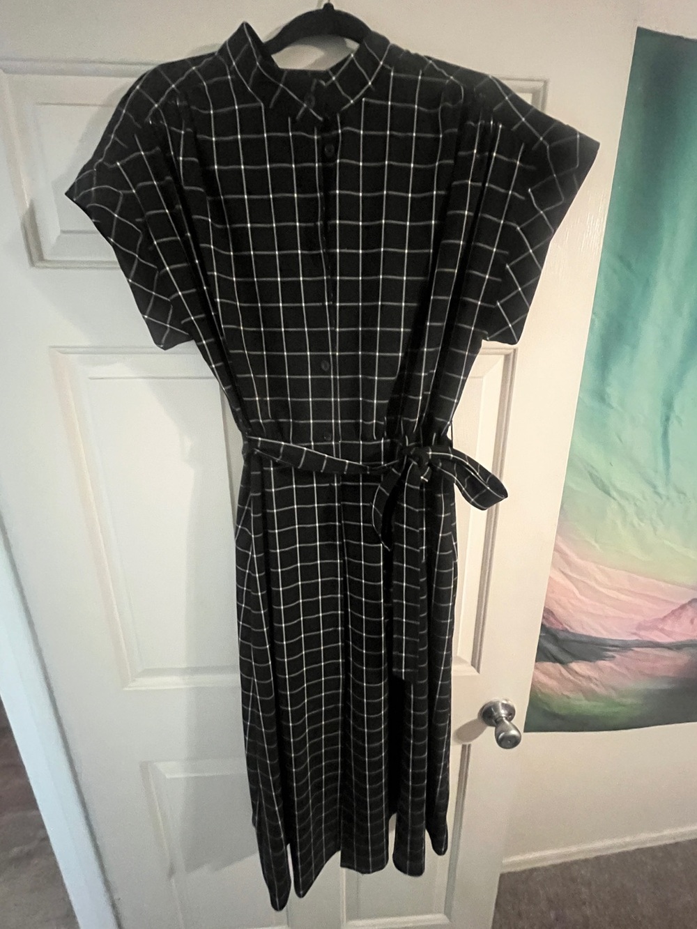 Calvin Klein Black & White Windowpane Belted Midi Dress Like New size 14 women’s